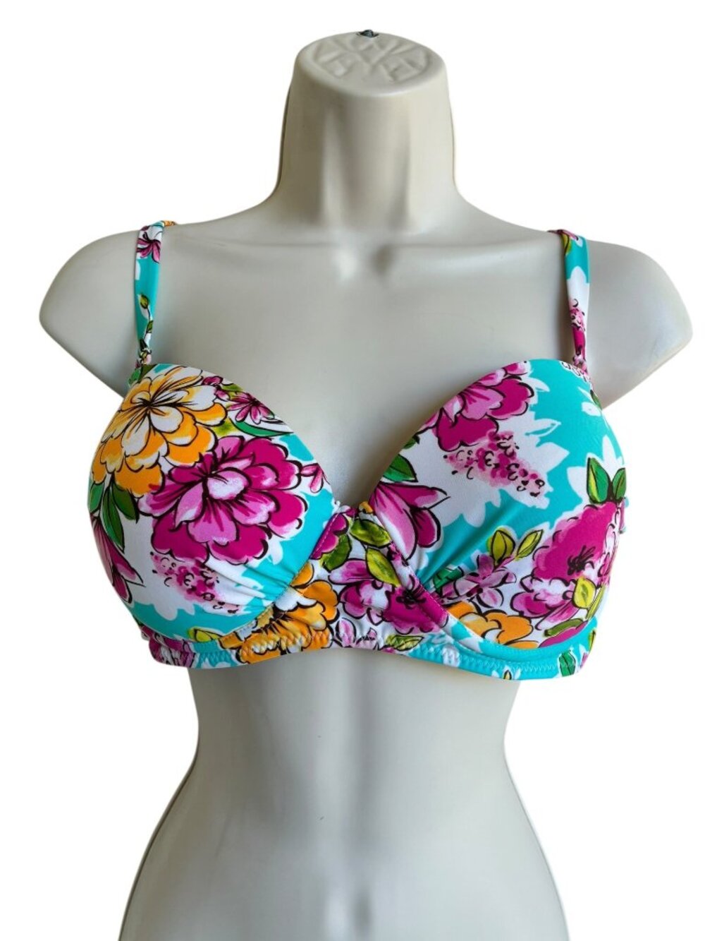 Leilani Womens Zinnia Floral Padded Bikini Top Adjustable Hidden Underwire Sz 14